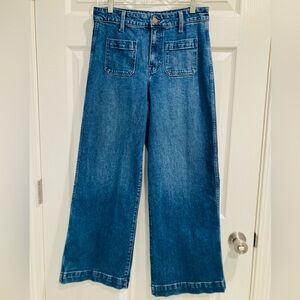 Old Navy Women 4 Petite Extra High-Rise Wide Leg Medium Wash Blue Jeans